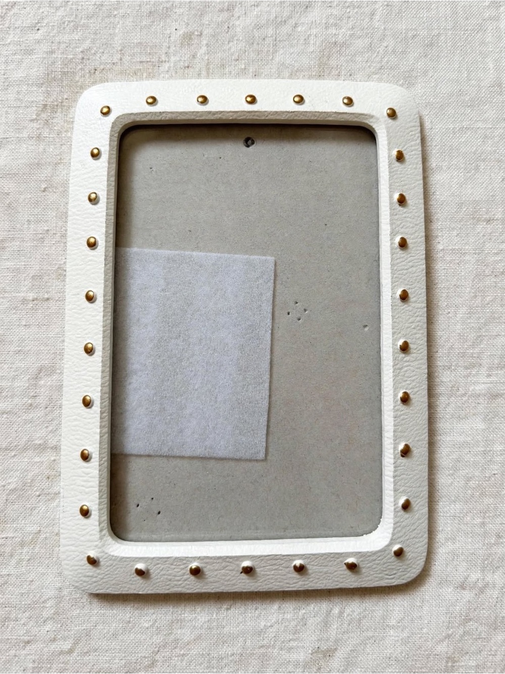 Tahari Home White Faux Leather Gold Stud Picture Frame 4x6